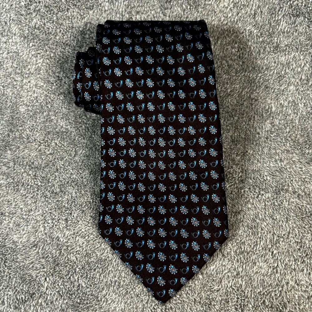 VTG Givenchy Gentlemen Paris Tie 70s Black Blue Paisley 100% Silk Mens Necktie